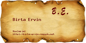 Birta Ervin névjegykártya